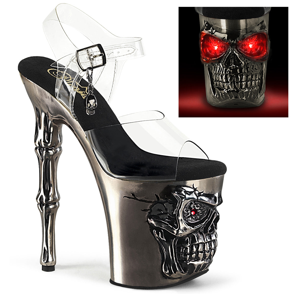 Pleaser Sandals RAPTURE-808-LT Clr/Satin Pewter Chrome