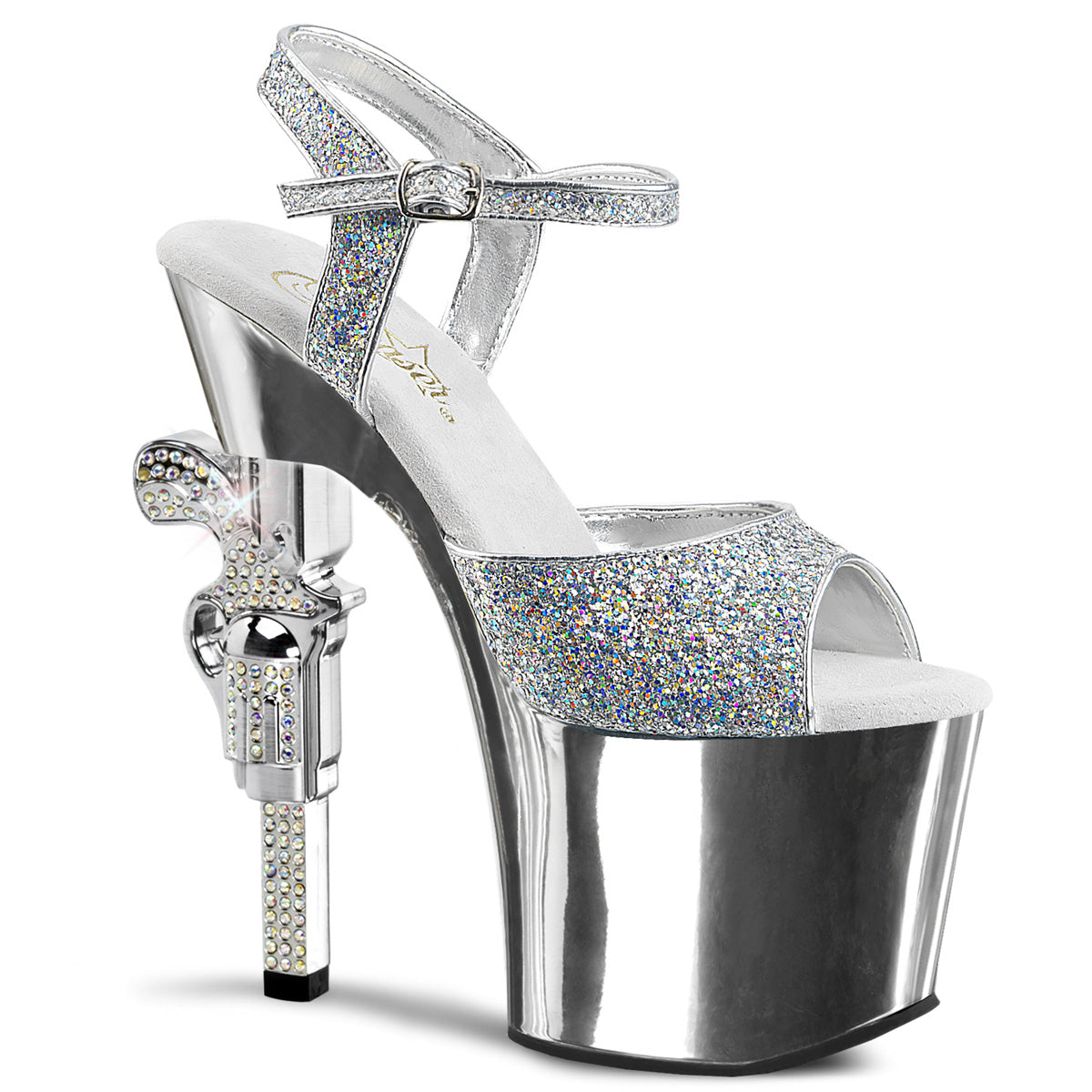 Pleaser Sandales pour femmes REVOLVER-709g SLV Multi GLTR / SLV Chrome