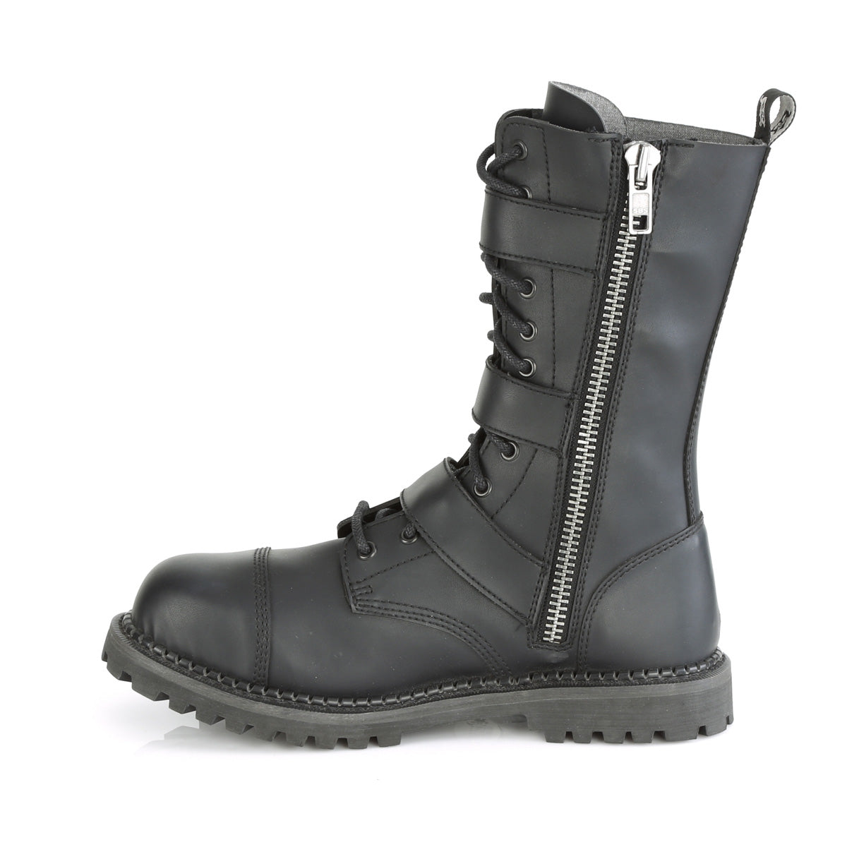 DemoniaCult Bottes pour hommes RIOT-12bk en cuir végétalien BLK