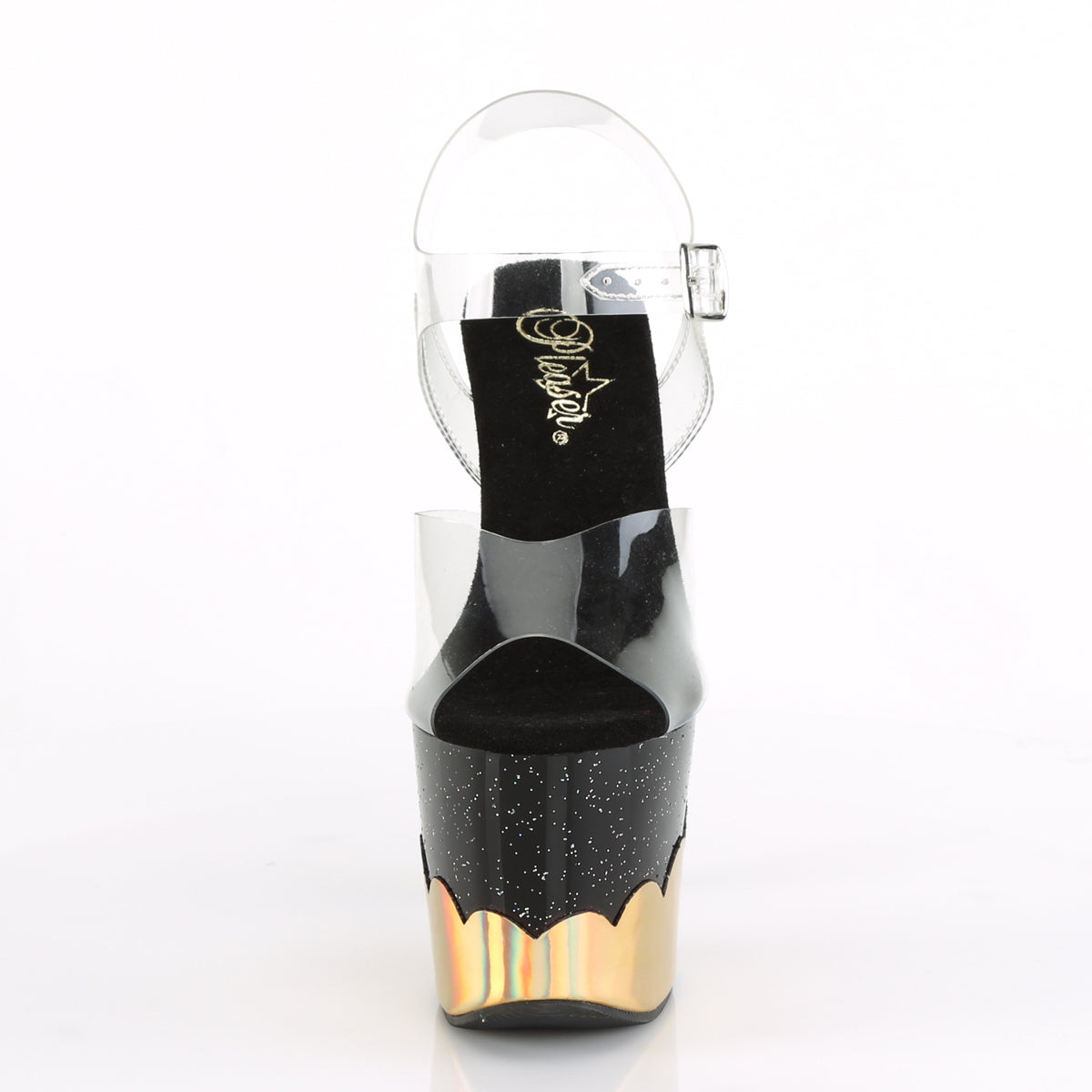Pleaser Sandales pour femmes SCALLOP-708-2HGM Hologramme CLR / BLK-GOLD
