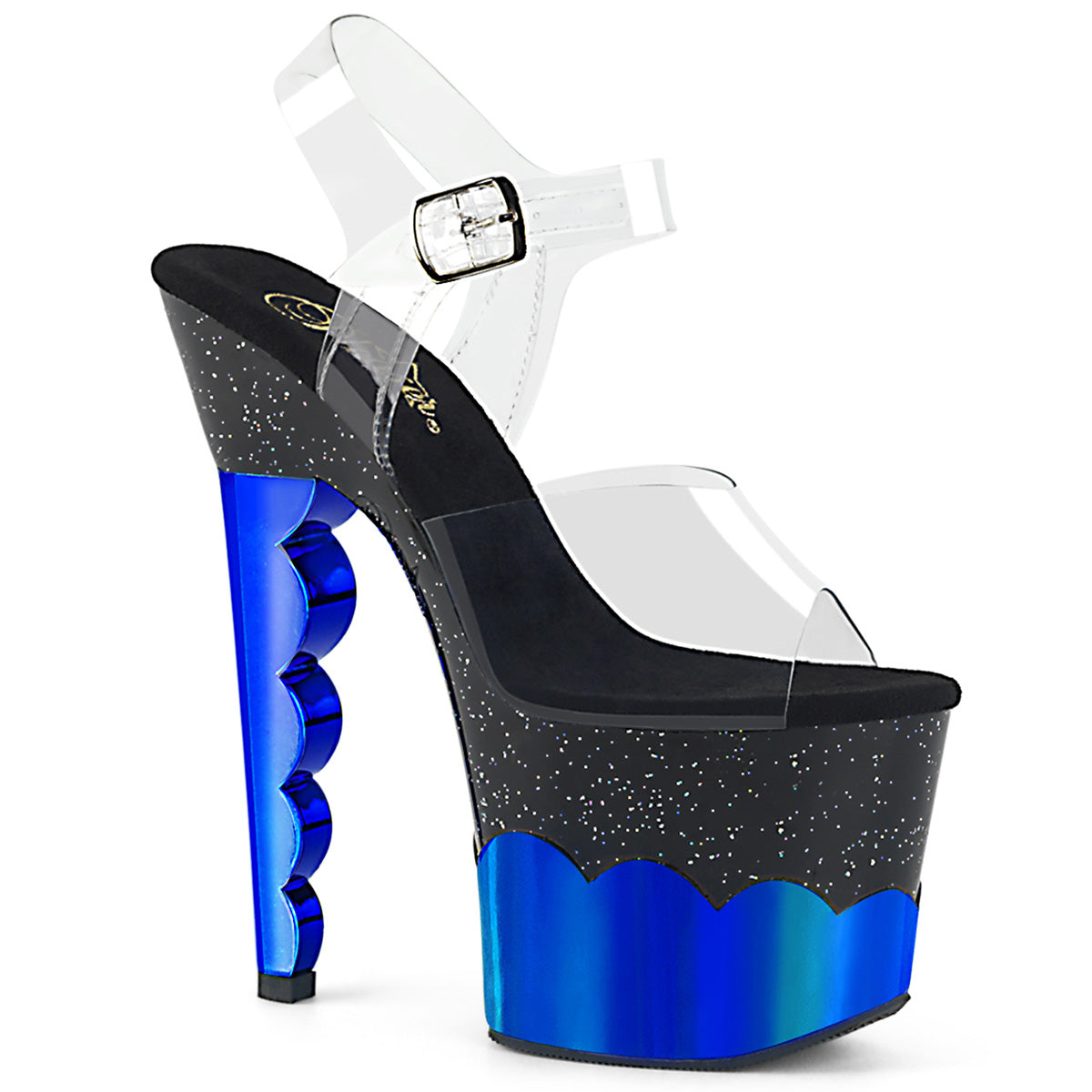 Pleaser Sandales pour femmes SCALLOP-708-2HGM Hologramme CLR / BLK-BLEU