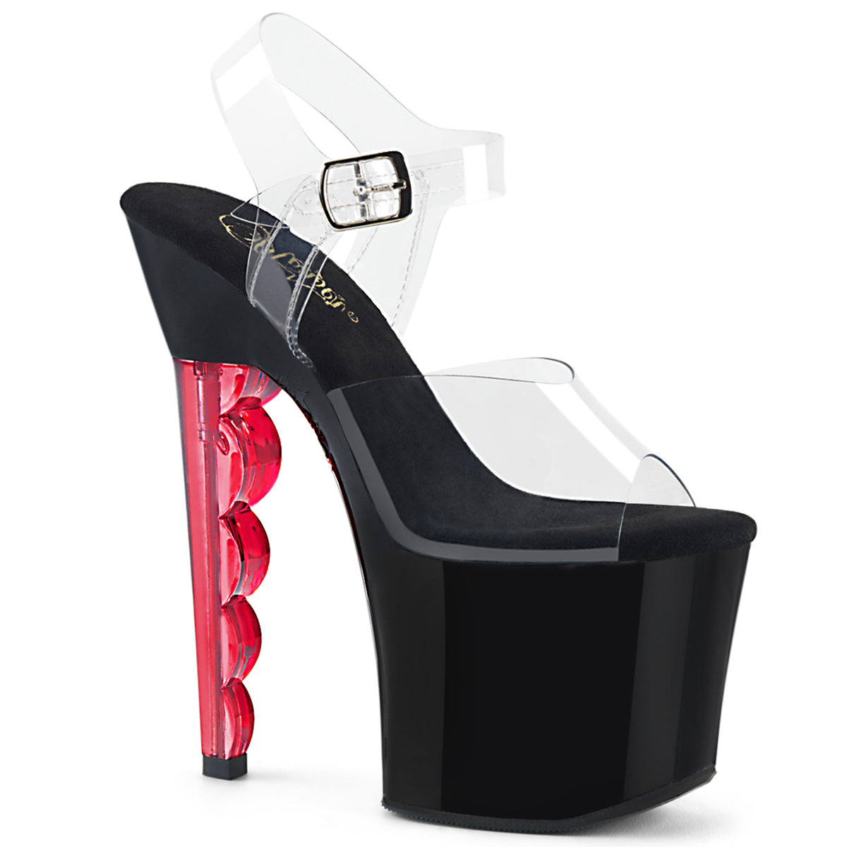 Pleaser Sandales pour femmes SCALLOP-708 CLR / BLK-RED TEINTÉ