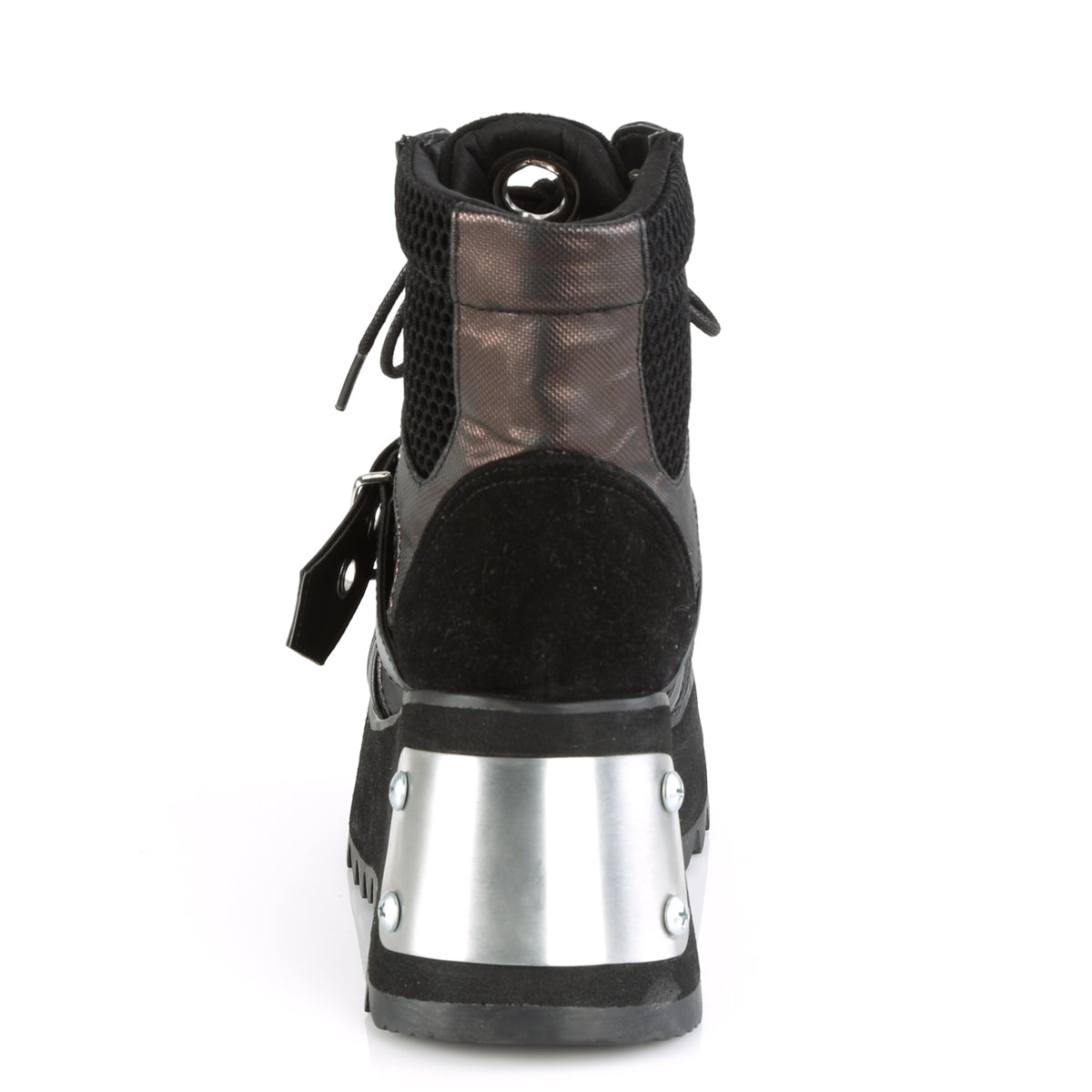 DemoniaCult Bottes de cheville des femmes SCENE-53 BLK VEGAN CUIR-FISHNET