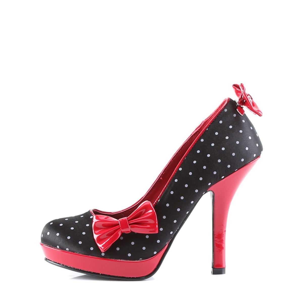 Pin Up Couture Pompes pour femmes SECRET-12 Blk Satin-Rouge Pat (Polka Dots Print)
