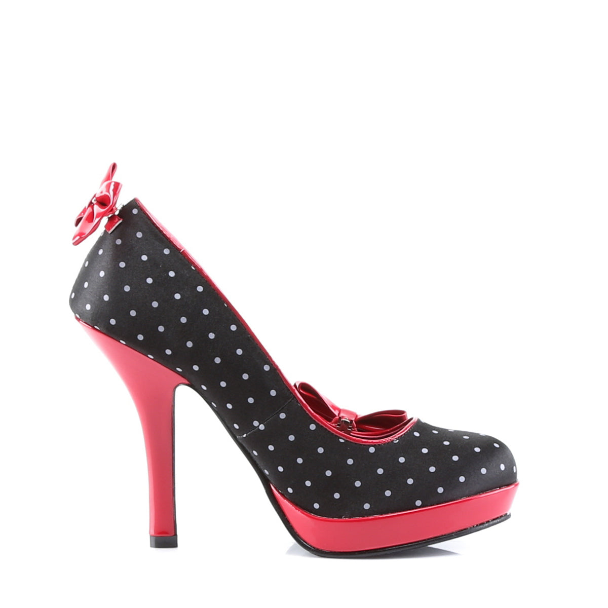 Pin Up Couture Pompes pour femmes SECRET-12 Blk Satin-Rouge Pat (Polka Dots Print)