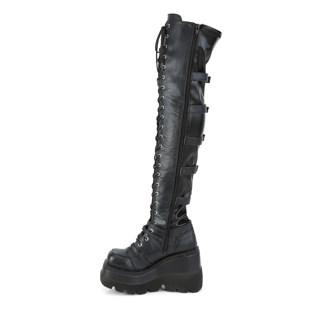 DemoniaCult Bottes de femmes SHAKER-350 étirement en cuir végétalien noir