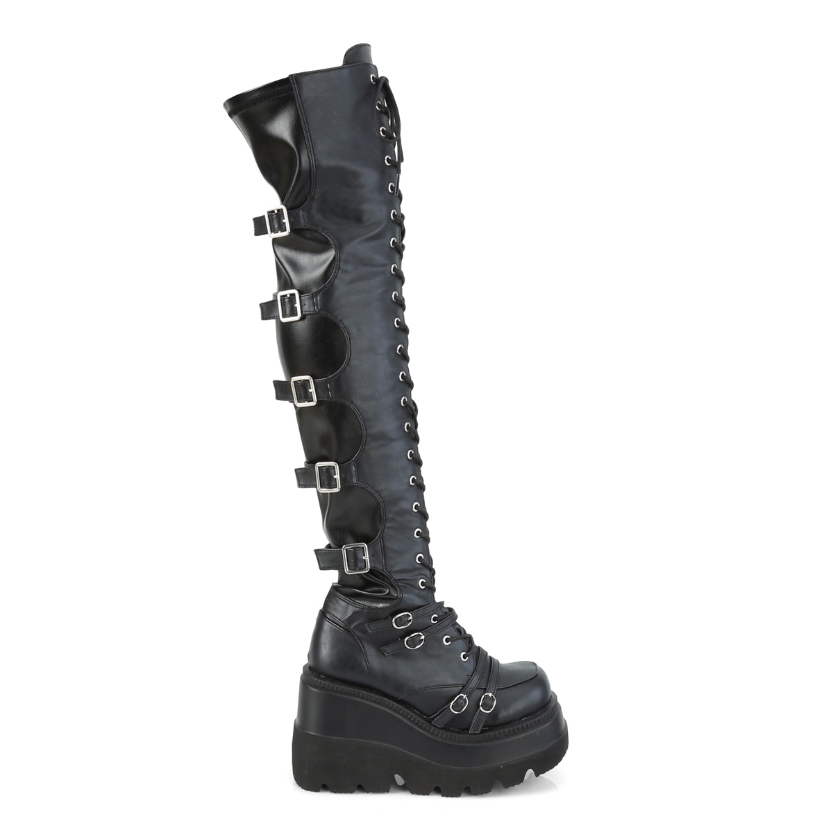 DemoniaCult Bottes de femmes SHAKER-350 étirement en cuir végétalien noir