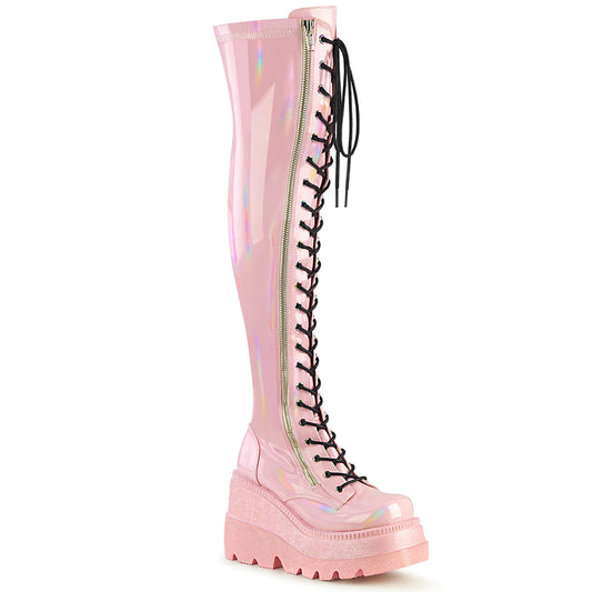 DemoniaCult Bottes de femmes SHAKER-374 B. brevet extensible de l'hologramme rose