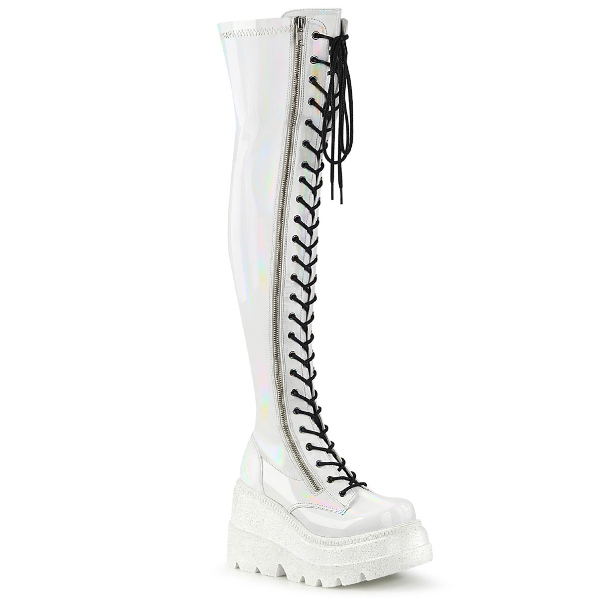 DemoniaCult Bottes de femmes SHAKER-374 WHT HOLOGRAM STRET BREVET