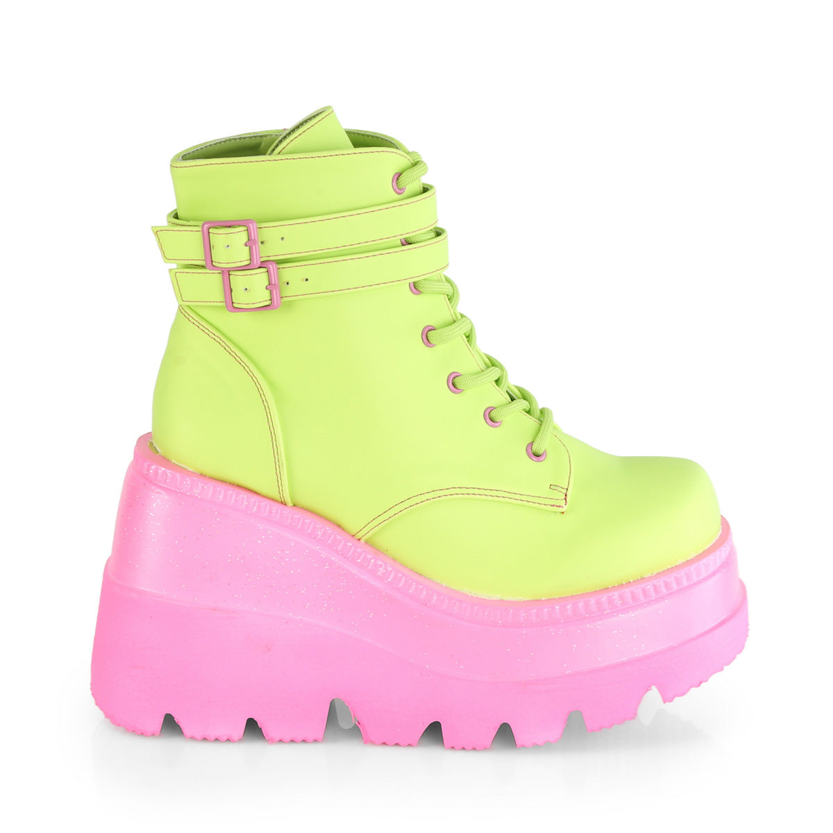 DemoniaCult Bottes de femmes SHAKER-52 cuir végétalien réfléchissant à la chaux / rose