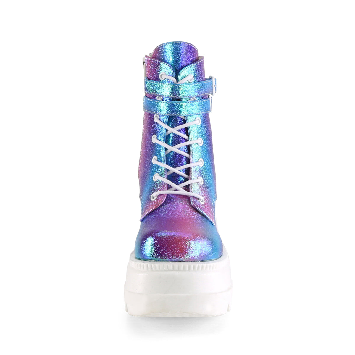 DemoniaCult Bottes de cheville des femmes SHAKER-52 cuir végétalien multi-irisé violet