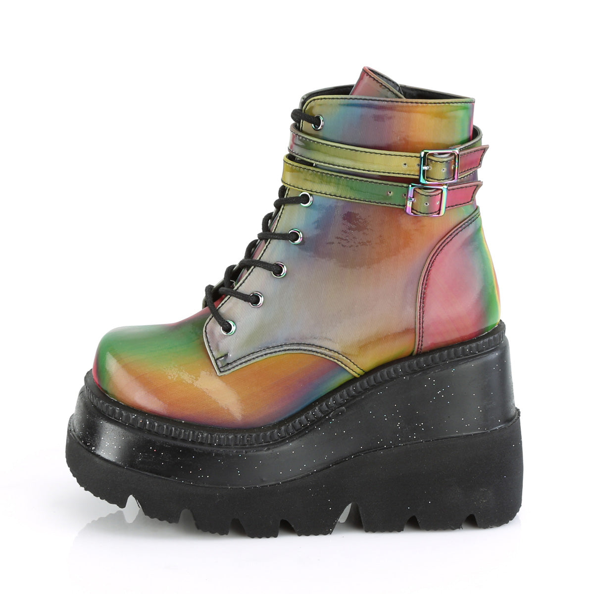 DemoniaCult Bottes de cheville des femmes SHAKER-52 Rainbow Réfléchissant