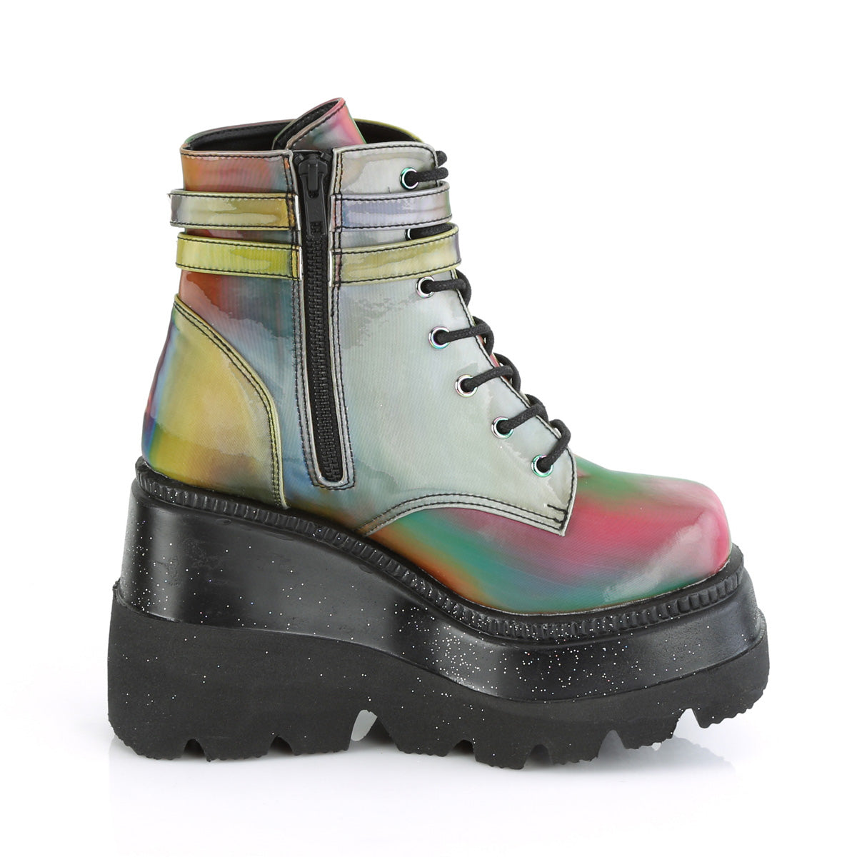 DemoniaCult Bottes de cheville des femmes SHAKER-52 Rainbow Réfléchissant
