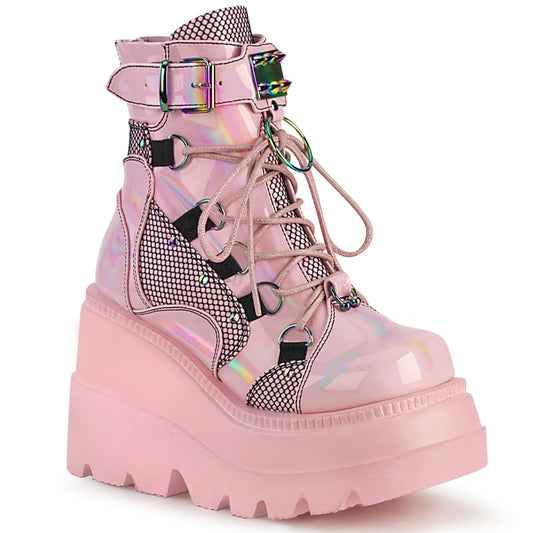 DemoniaCult Bottes de cheville des femmes SHAKER-60 hologramme rose bébé