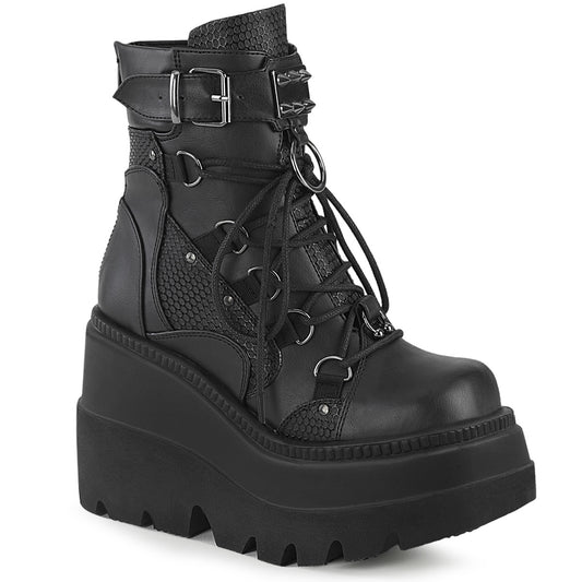 DemoniaCult Bottes de cheville des femmes SHAKER-60 Cuir végétalien BLK