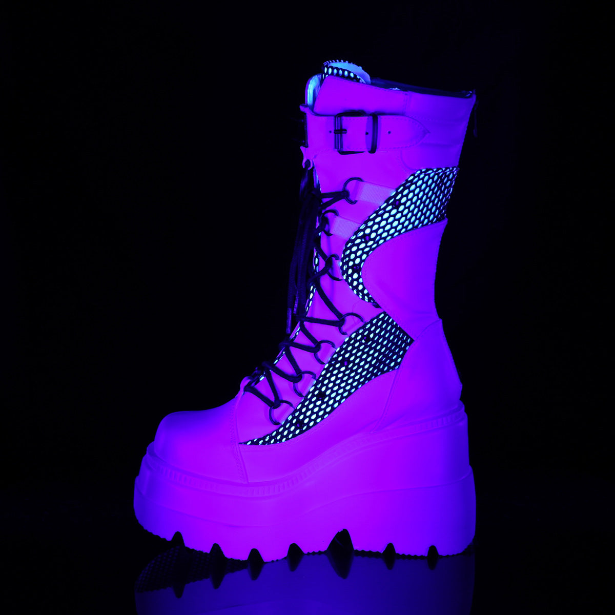 DemoniaCult Bottes de femmes SHAKER-70 Fishnet blanc en cuir végétalien blanc