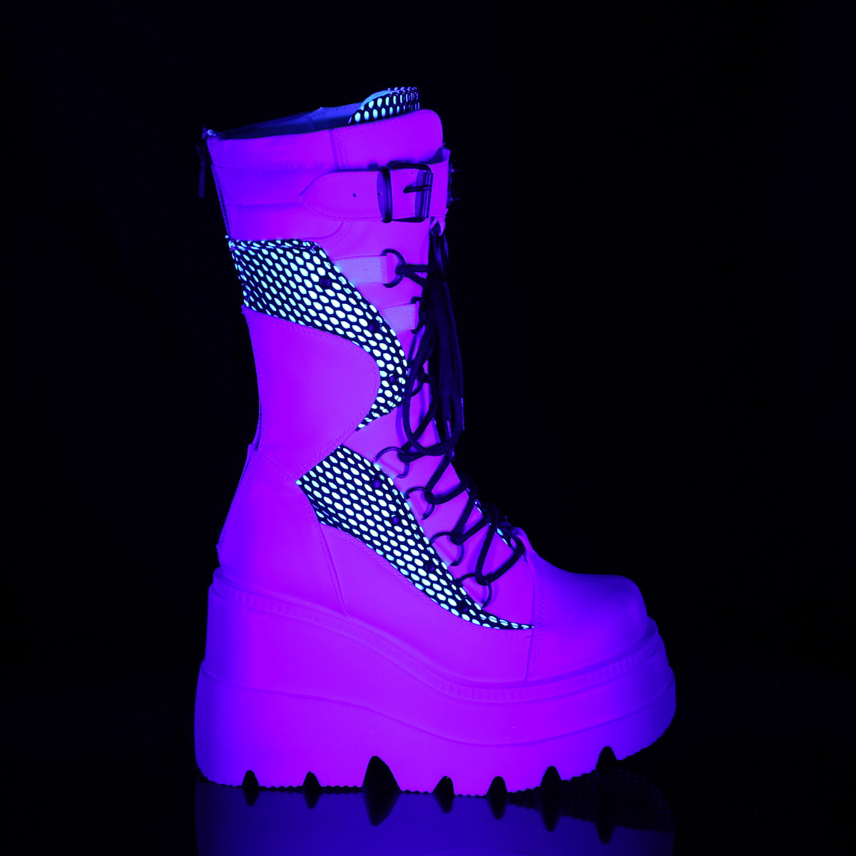 DemoniaCult Bottes de femmes SHAKER-70 Fishnet blanc en cuir végétalien blanc