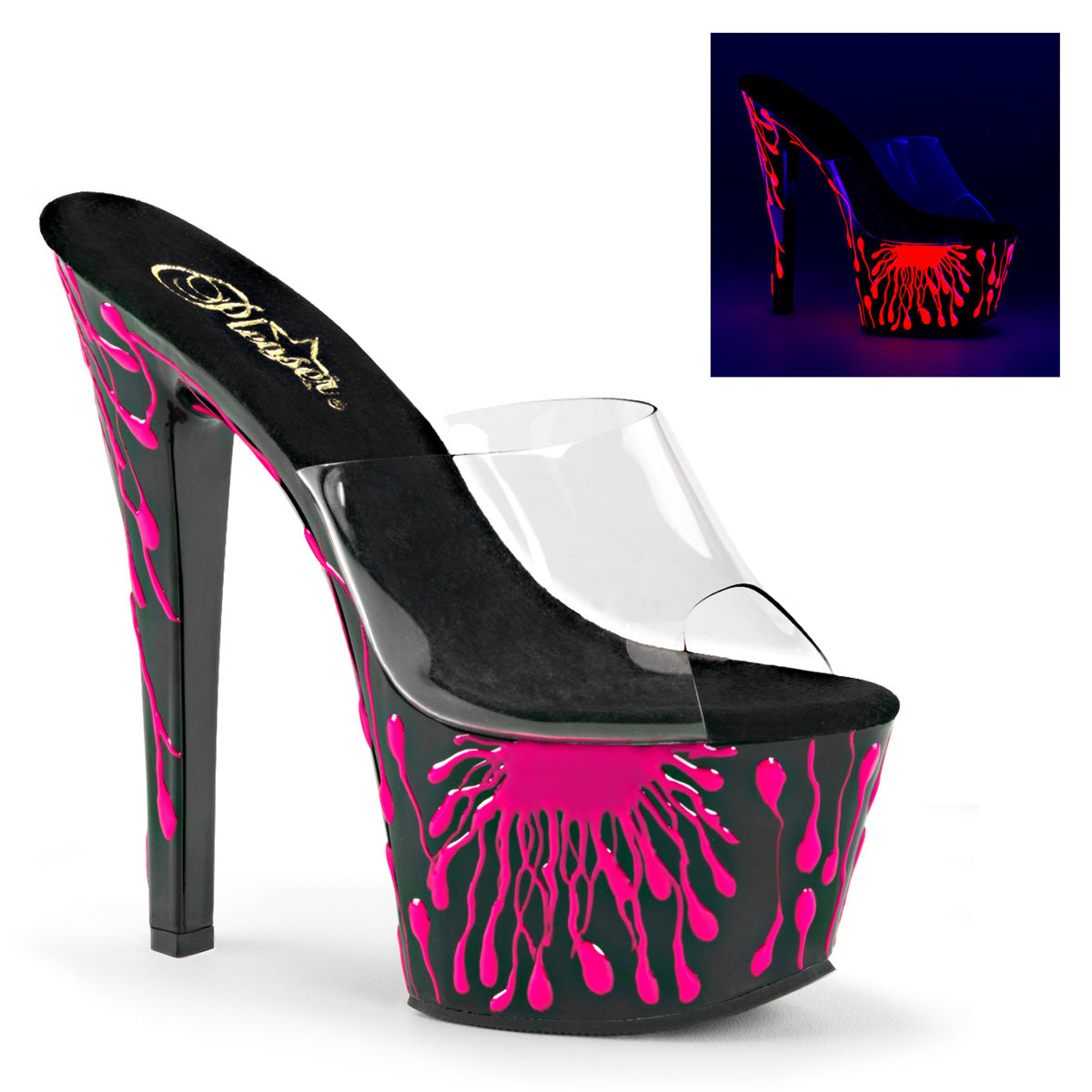 Pleaser Sandales pour femmes SKY-301-5 CLR / Blk-néon H. rose