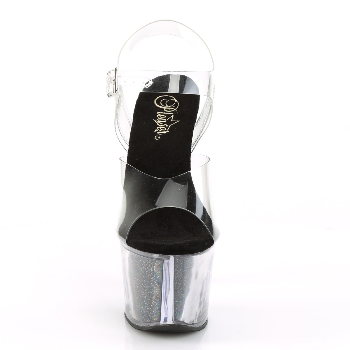 Pleaser Sandales pour femmes SKY-308G-T ClR / BLK Glitter Inserts