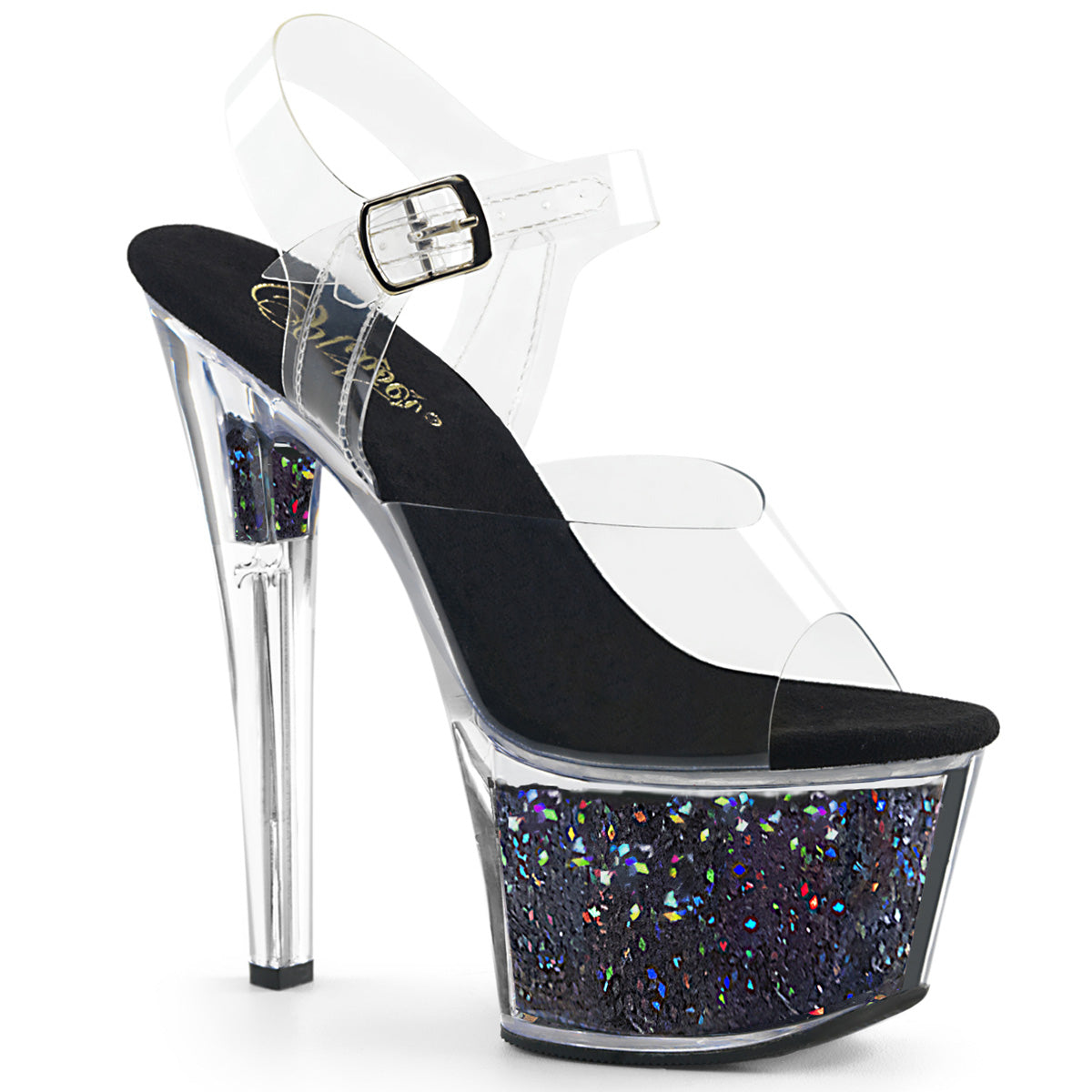 Pleaser Sandales pour femmes SKY-308GF CLR / BLK MULTI GLITTER