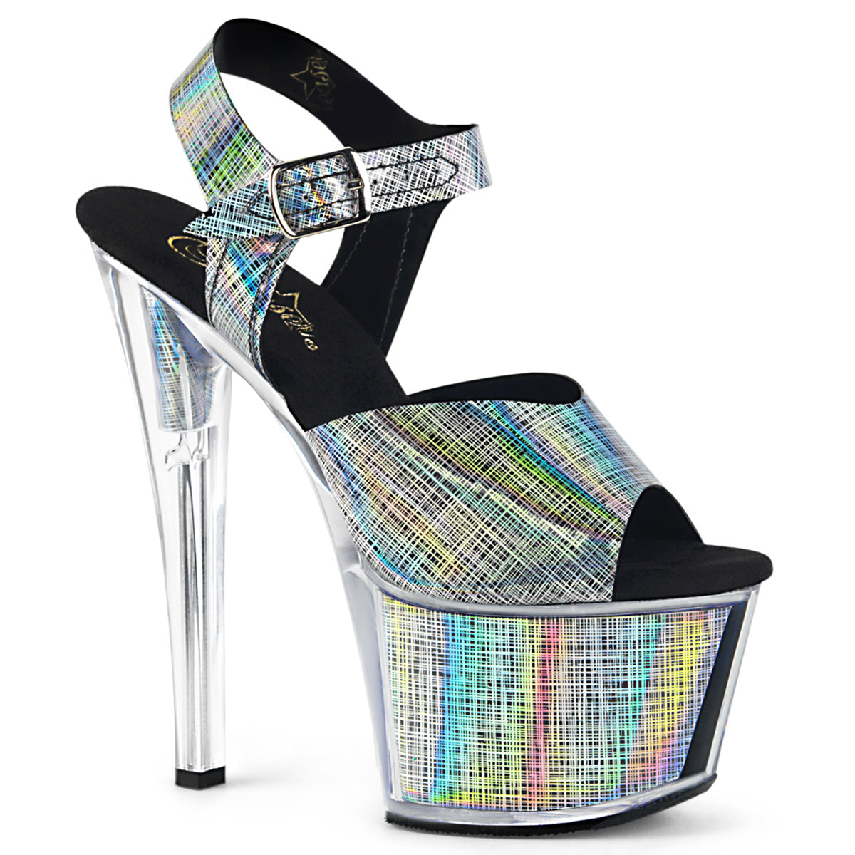 Pleaser Sandales pour femmes SKY-308N-CRHM BLK Hologramme TPU / BLK Hologramme