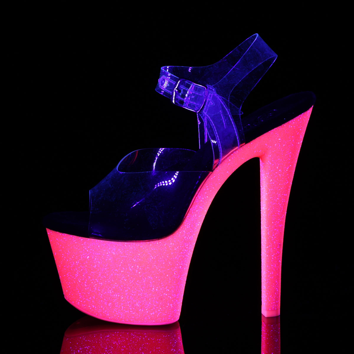Pleaser Sandales pour femmes SKY-308uvg CLR / néon H. rose paillettes