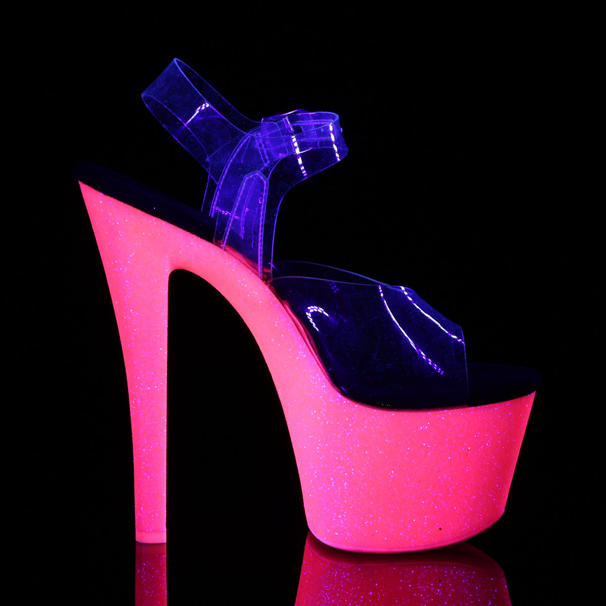 Pleaser Sandales pour femmes SKY-308uvg CLR / néon H. rose paillettes