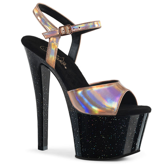 Pleaser Sandales pour femmes SKY-309hg hologramme d'or rose / blk