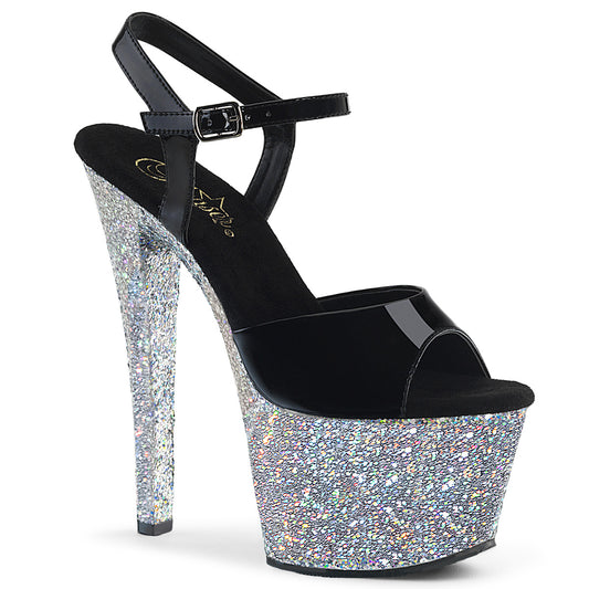 Pleaser Sandales pour femmes SKY-309LG BLK PAT / SLV Multi Glitter