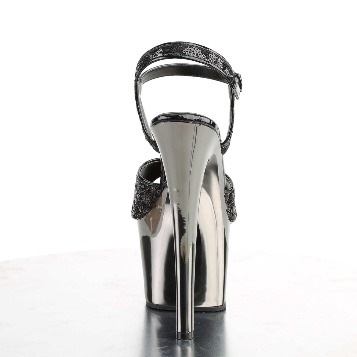 Pleaser Sandales pour femmes SKY-310SQ Blk paillettes / chrome étain
