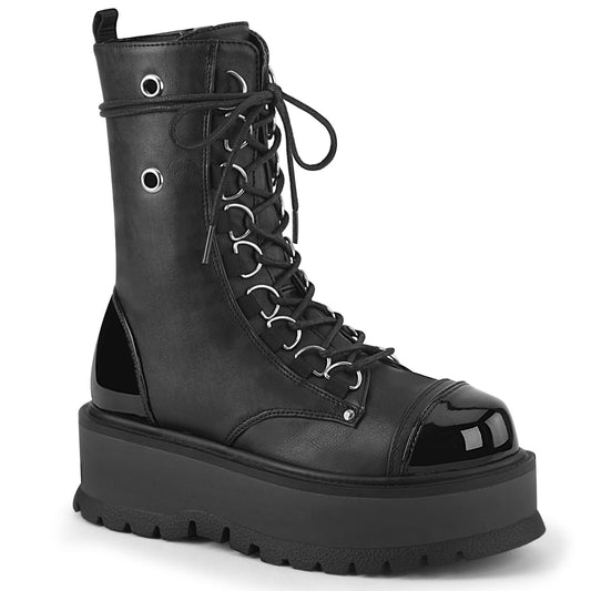 DemoniaCult Bottes de cheville des femmes SLACKER-150 blk végétalien en cuir-pat