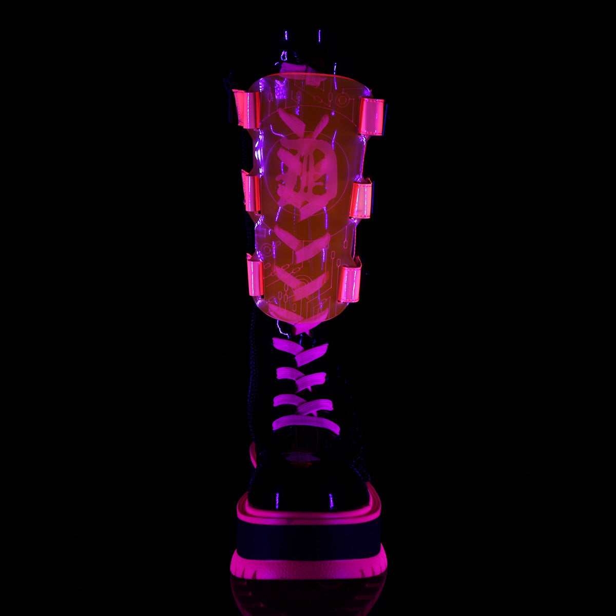 DemoniaCult Bottes SLACKER-156 BLK Patent-uv Neon Pink