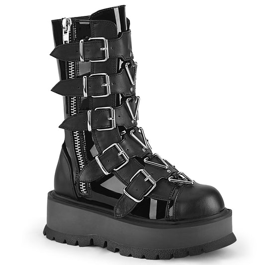 DemoniaCult Bottes de femmes SLACKER-160 Cuir Blk Pat-Vegan