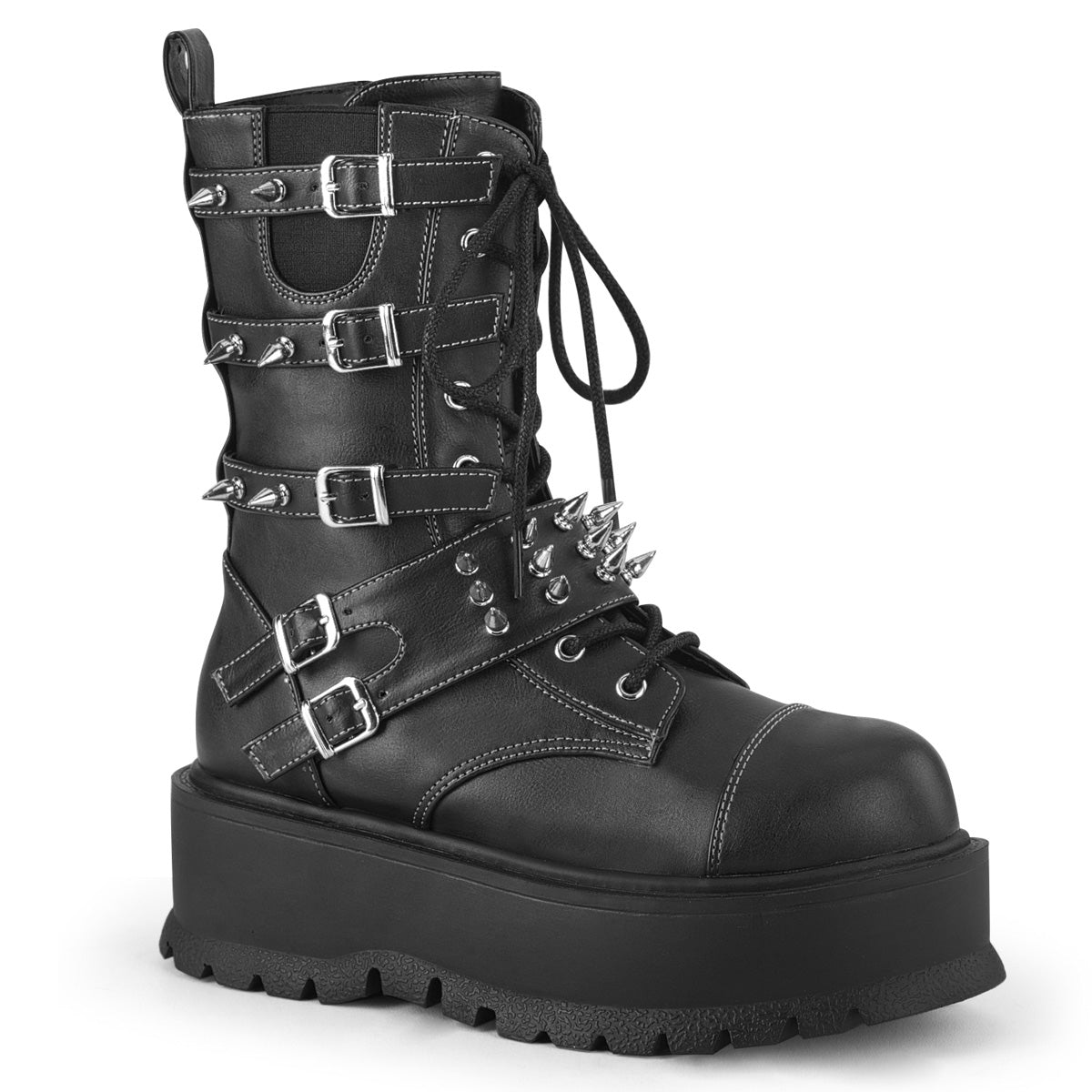 DemoniaCult Bottes de femmes SLACKER-165 Cuir végétalien BLK