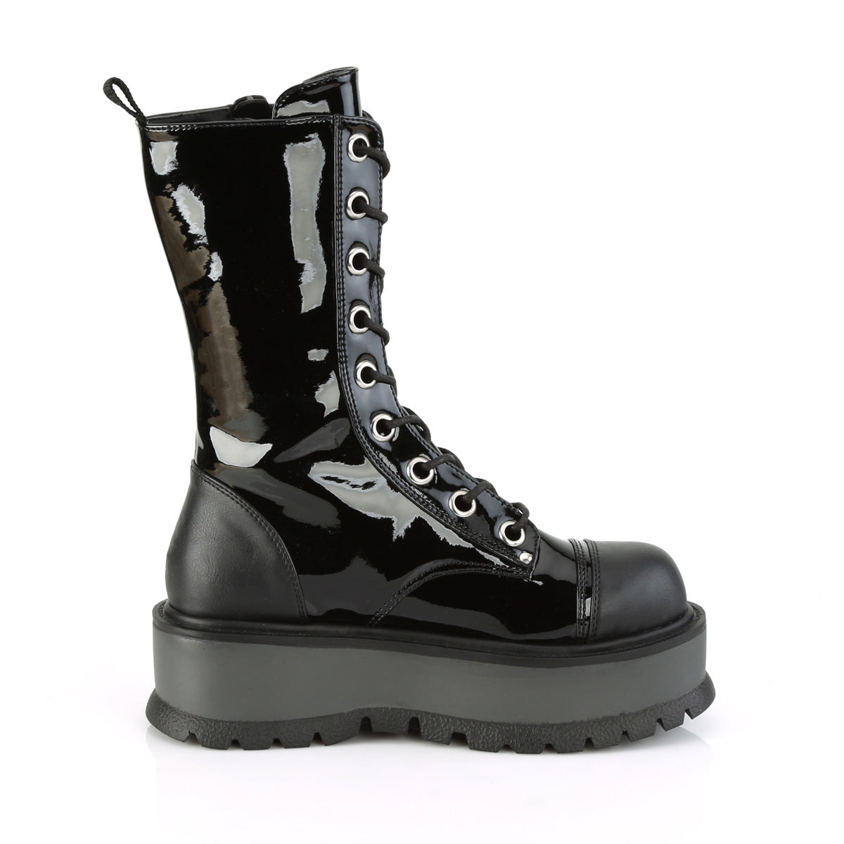 DemoniaCult Bottes de femmes SLACKER-220 Cuir Blk Pat-Vegan