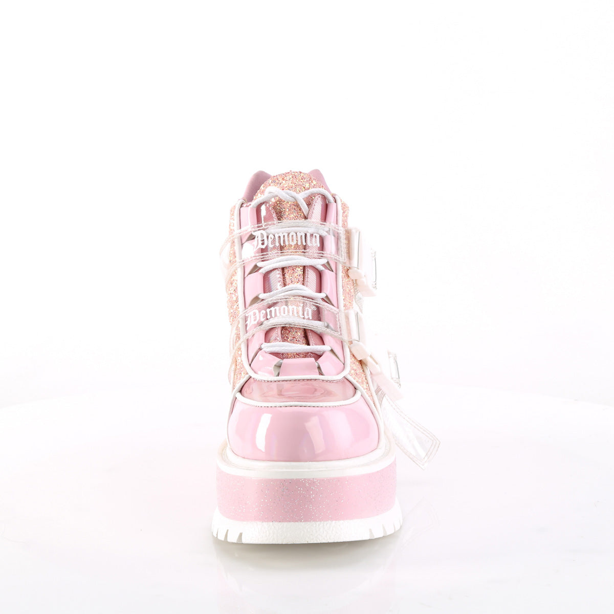 DemoniaCult Ankle Boots SLACKER-50 B. Pink Holographic Pat-Pink Multi Glitter
