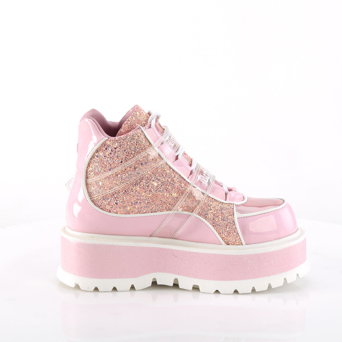 DemoniaCult Ankle Boots SLACKER-50 B. Pink Holographic Pat-Pink Multi Glitter