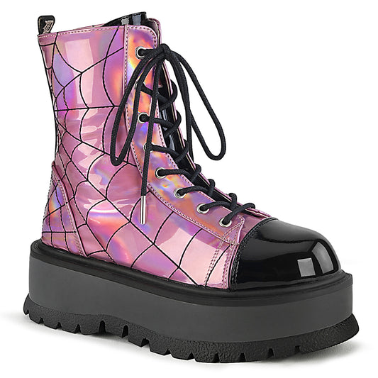 DemoniaCult Bottes de cheville des femmes SLACKER-88 HOLOGRAME ROSE-BLK PAT