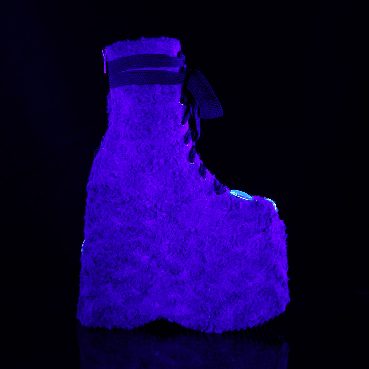 DemoniaCult Bottes de cheville des femmes SLAY-206 fourrure fausse vert citron