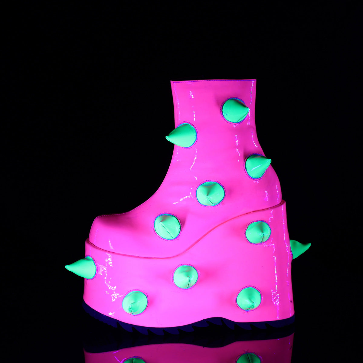 DemoniaCult Ankle Boots SLAY-77 UV Neon Pink-Neon Green