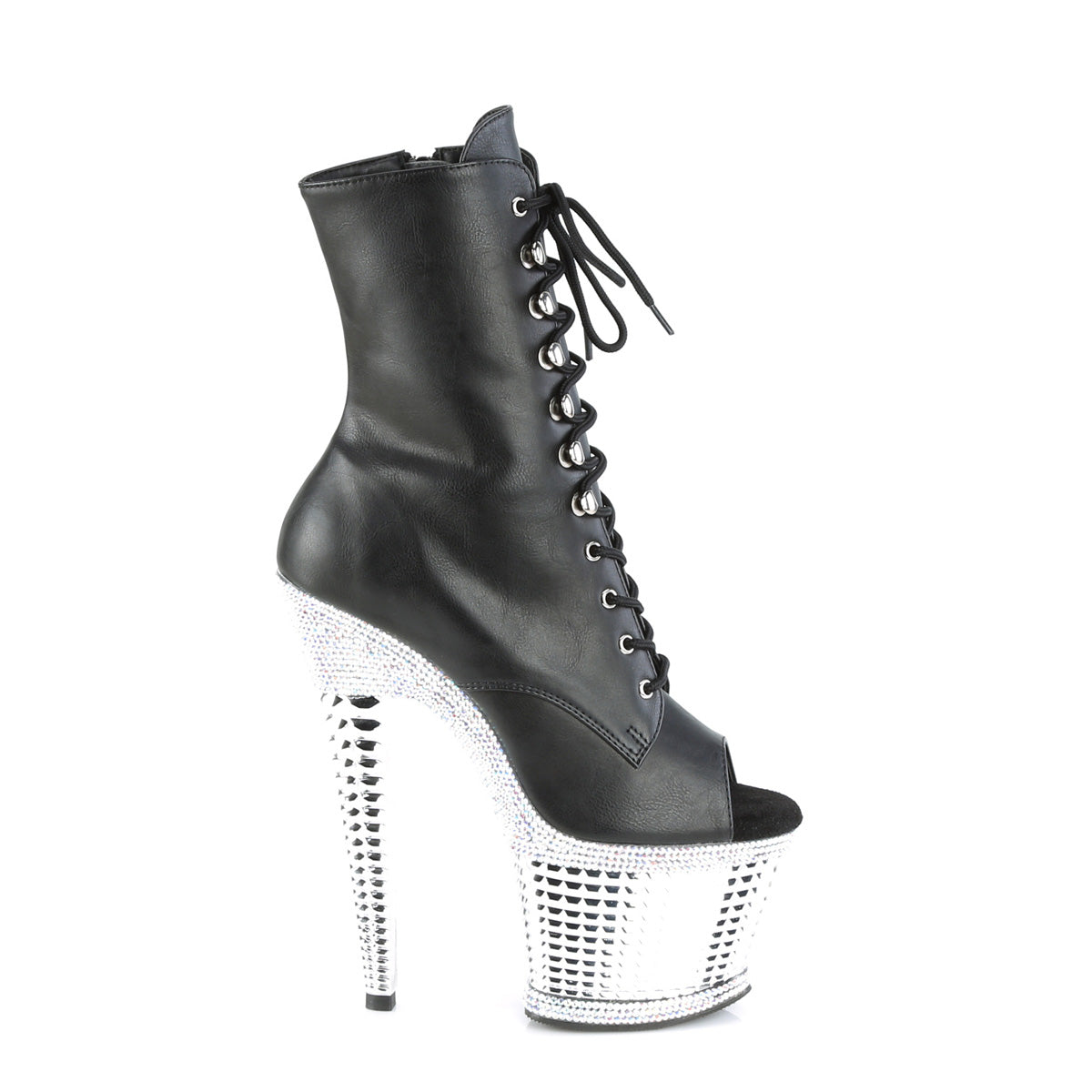Pleaser Ankle Boots SPECTATOR-1021RS Blk Faux Leather/Slv RS-Chrome