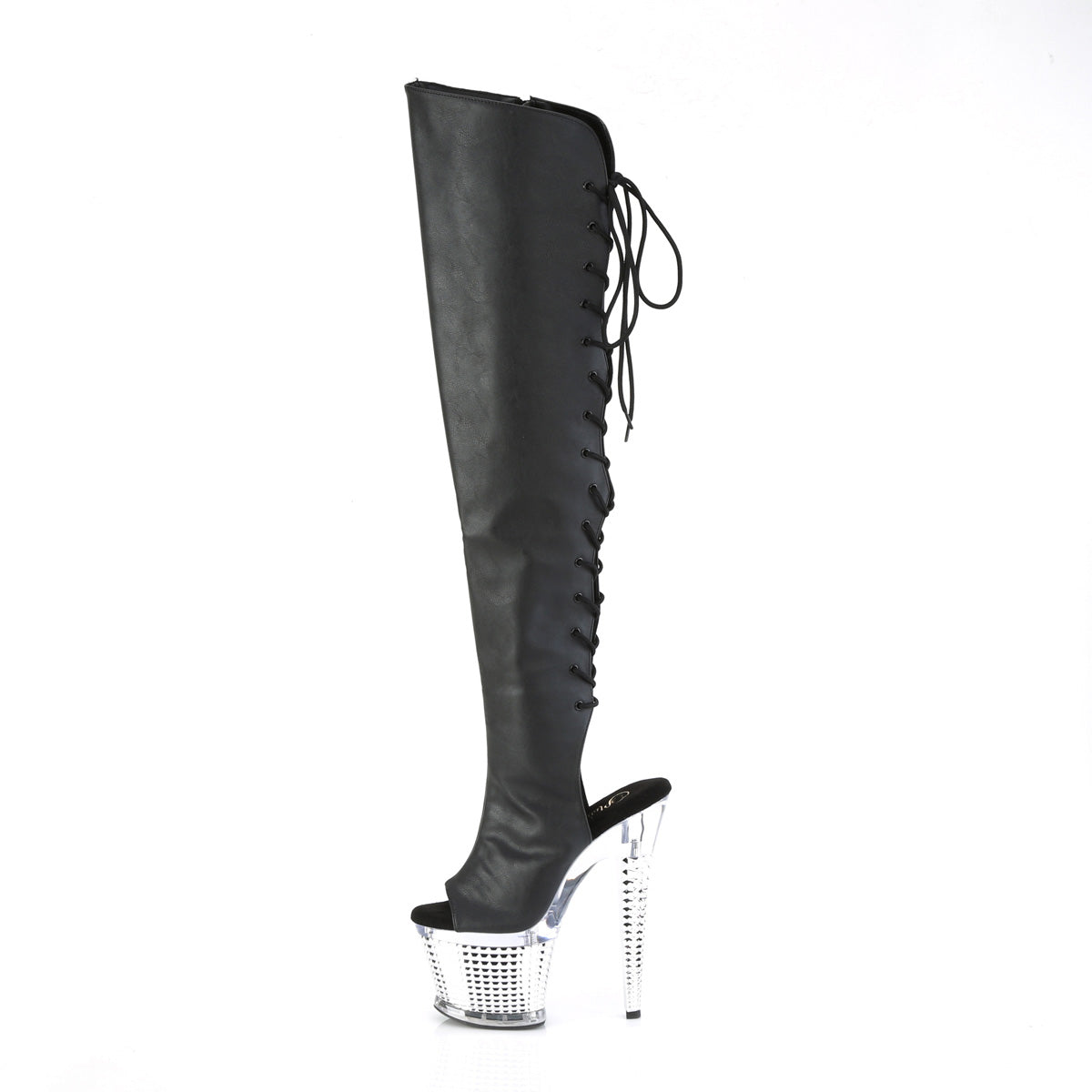 Pleaser Boots SPECTATOR-3019 Blk Faxur Leather/Clr-Slv Chrome