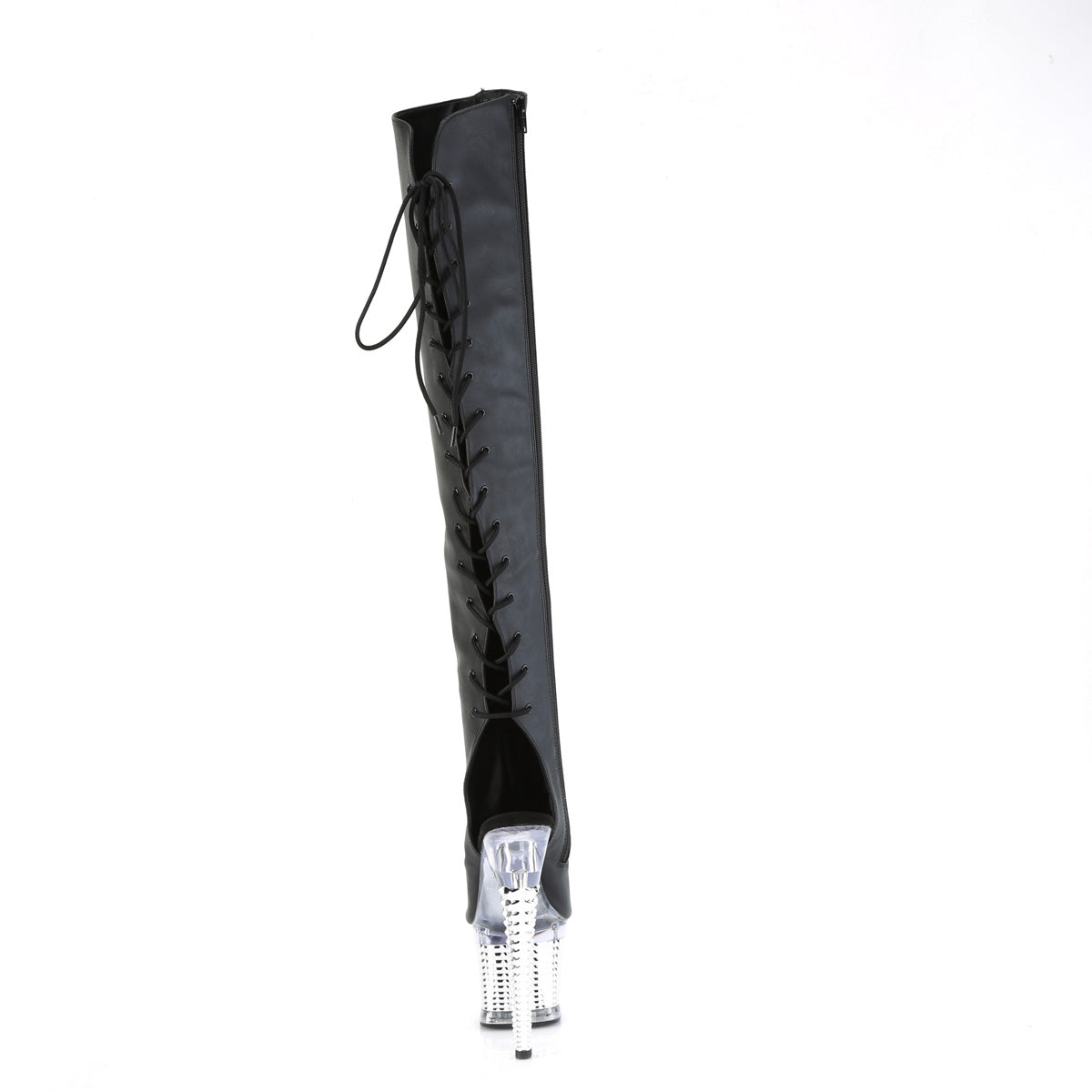 Pleaser Boots SPECTATOR-3019 Blk Faxur Leather/Clr-Slv Chrome