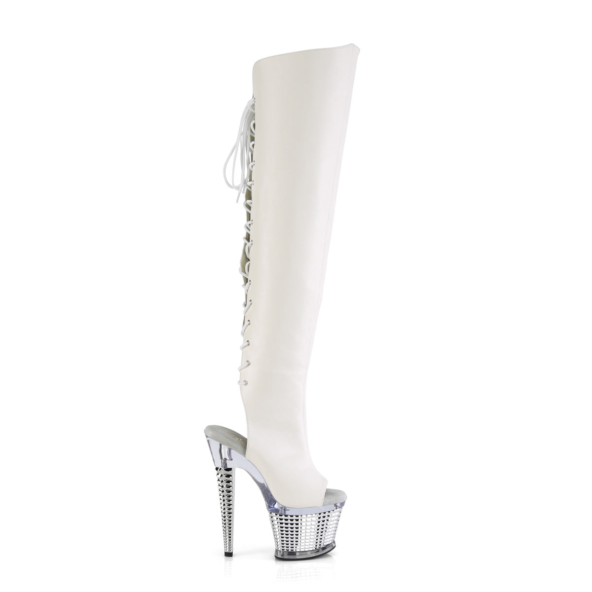 Pleaser Des bottes SPECTATOR-3019 WHT FAUx Cuir / CLR-SLV Chrome