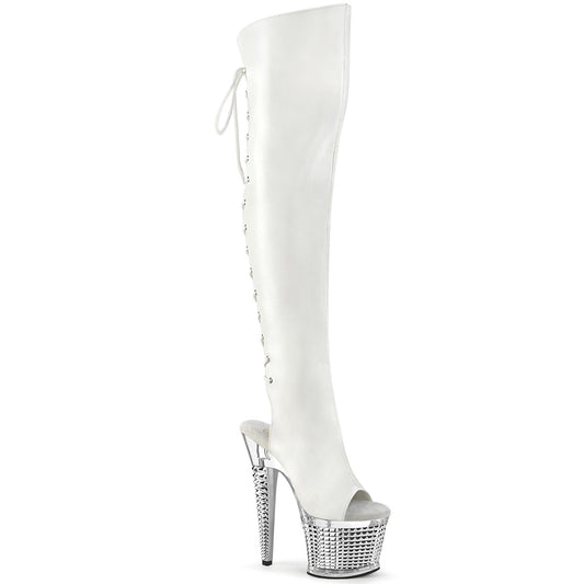 Pleaser  Des bottes SPECTATOR-3019 WHT FAUx Cuir / CLR-SLV Chrome