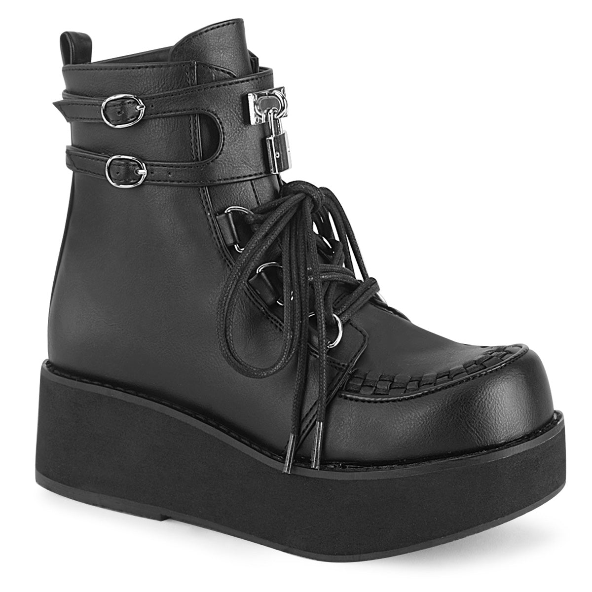 DemoniaCult Bottes de cheville des femmes SPRITE-70 Cuir végétalien BLK