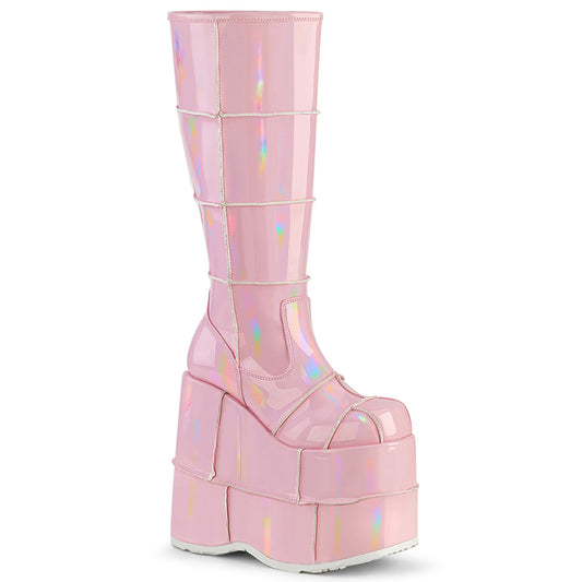 DemoniaCult Bottes pour hommes STACK-301 B. hologramme rose