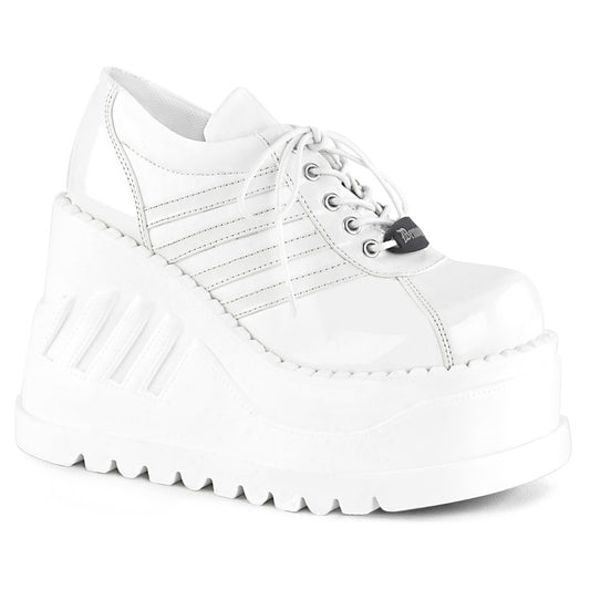 DemoniaCult Pompes pour femmes STOMP-08 Wht Pat-Vegan Leather