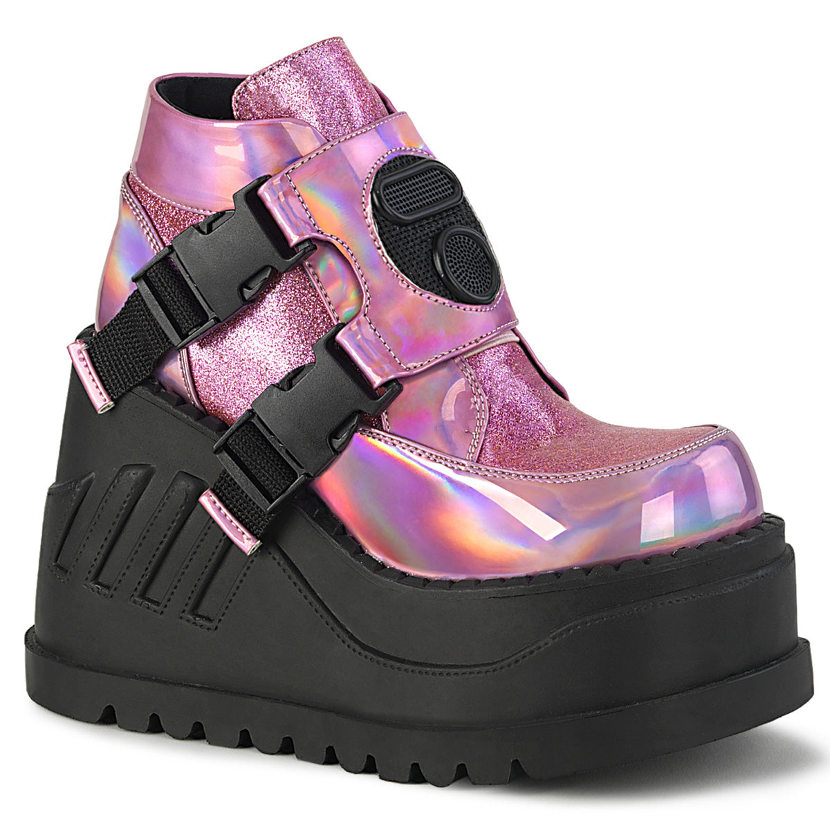 DemoniaCult Bottes de cheville des femmes STOMP-15 hologramme rose