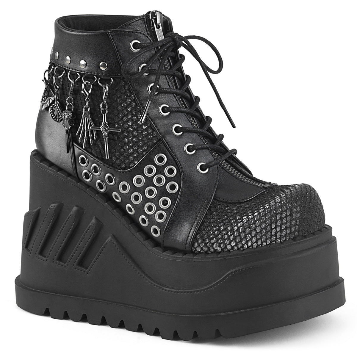 DemoniaCult Bottes de cheville des femmes STOMP-18 Blk Velvet de gris en cuir végétalien